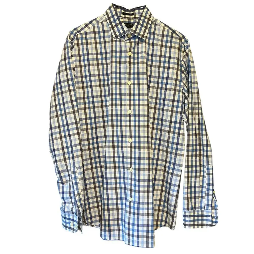 Banana Republic Grant Fit Supima Cotton Blue Plaid Shirt Size Medium